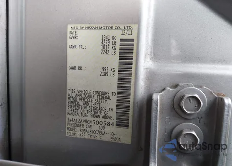 2012 Nissan Altima 2.5 S from USA, damaged, VIN 1N4AL2AP8CN500584